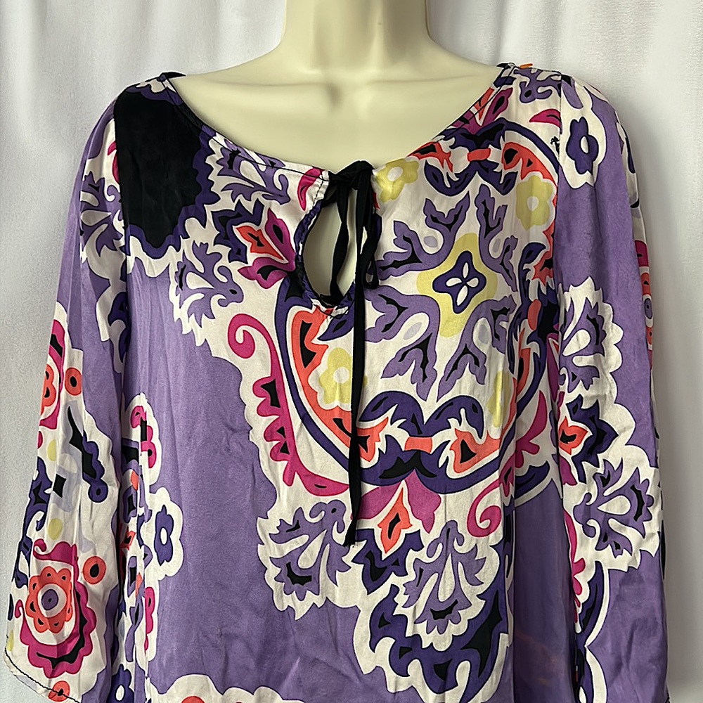 Hale Bob Beautiful Purple Silk 3/4 Sleeve Dress **Size S** - Picture 3 of 5